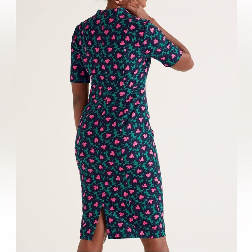 Boden Forest & Navy Floral Louise Textured Midi Sheath Dress US6R - Picture 3 of 12